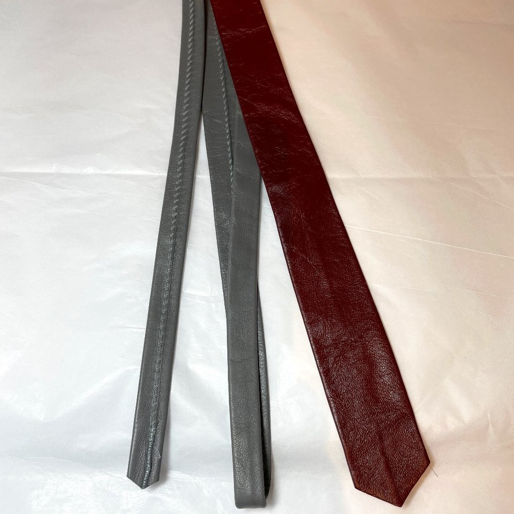Adam Furst Burgundy & Grey Leather Skinny Tie